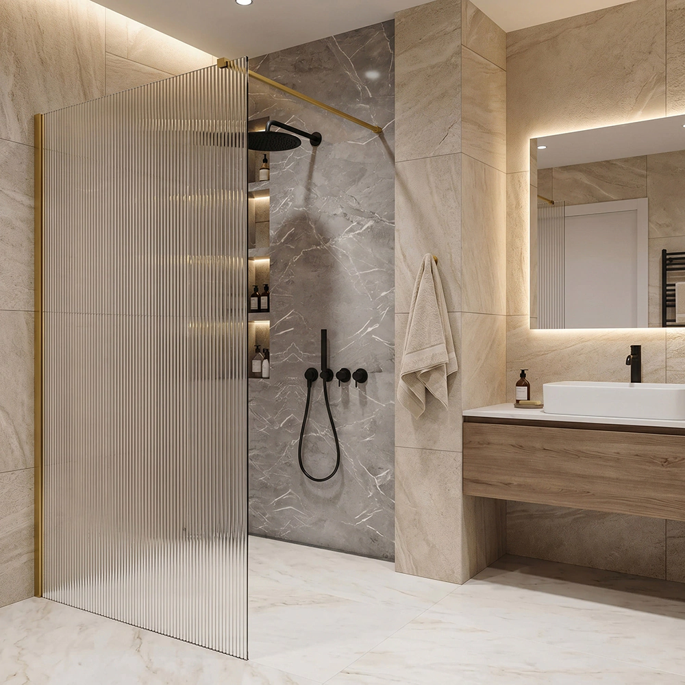 Душевая перегородка FLUMEN DESIGN Oro 80х195 см 6 мм рифленое стекло