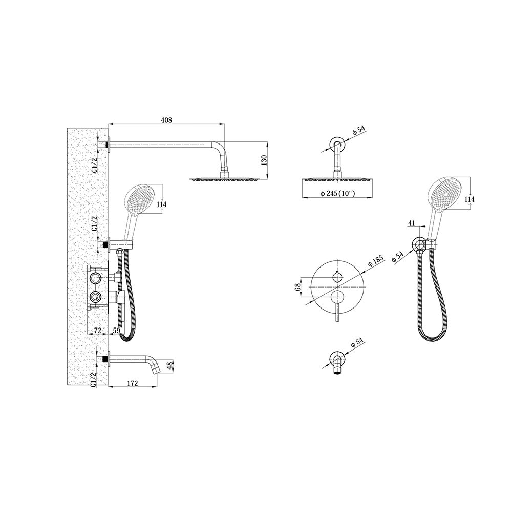 Смеситель встраиваемый Esko 7 в 1 для ванны и душа золото