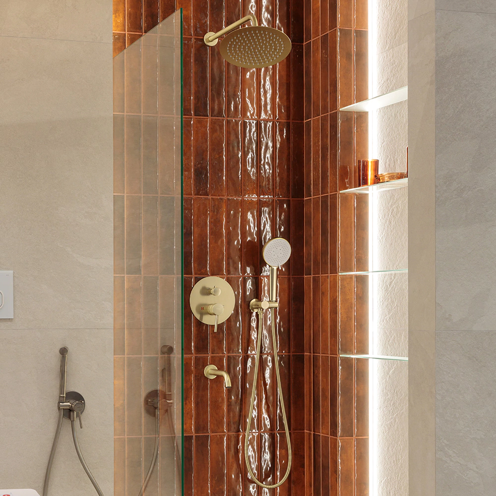 Смеситель встраиваемый Esko 7 в 1 для ванны и душа золото