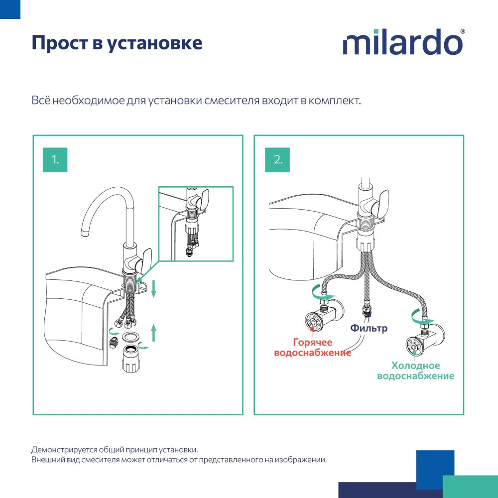 Смеситель для кухни Milardo Rora с подключением фильтра графит