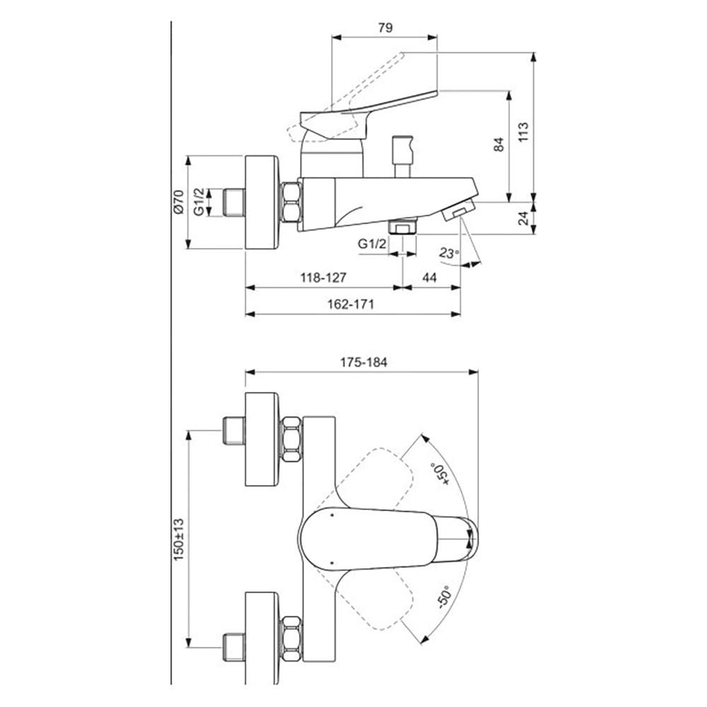 Смеситель для ванны Ideal Standard Dorea с коротким изливом хром