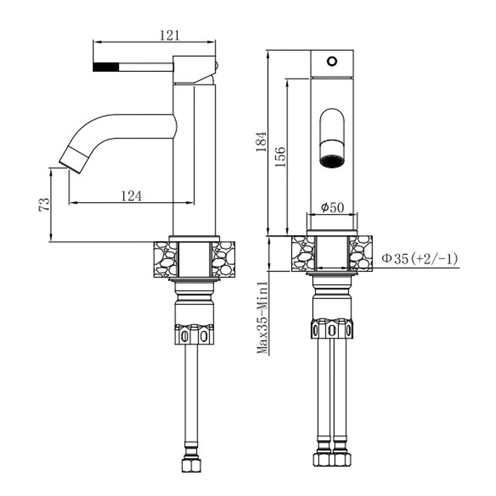Смеситель для раковины VODA средний нержавеющая сталь
