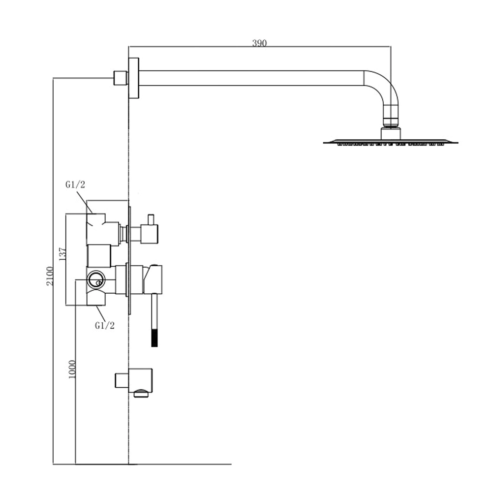 Смеситель встраиваемый VODA верхний душ, ручной душ нержавеющая сталь