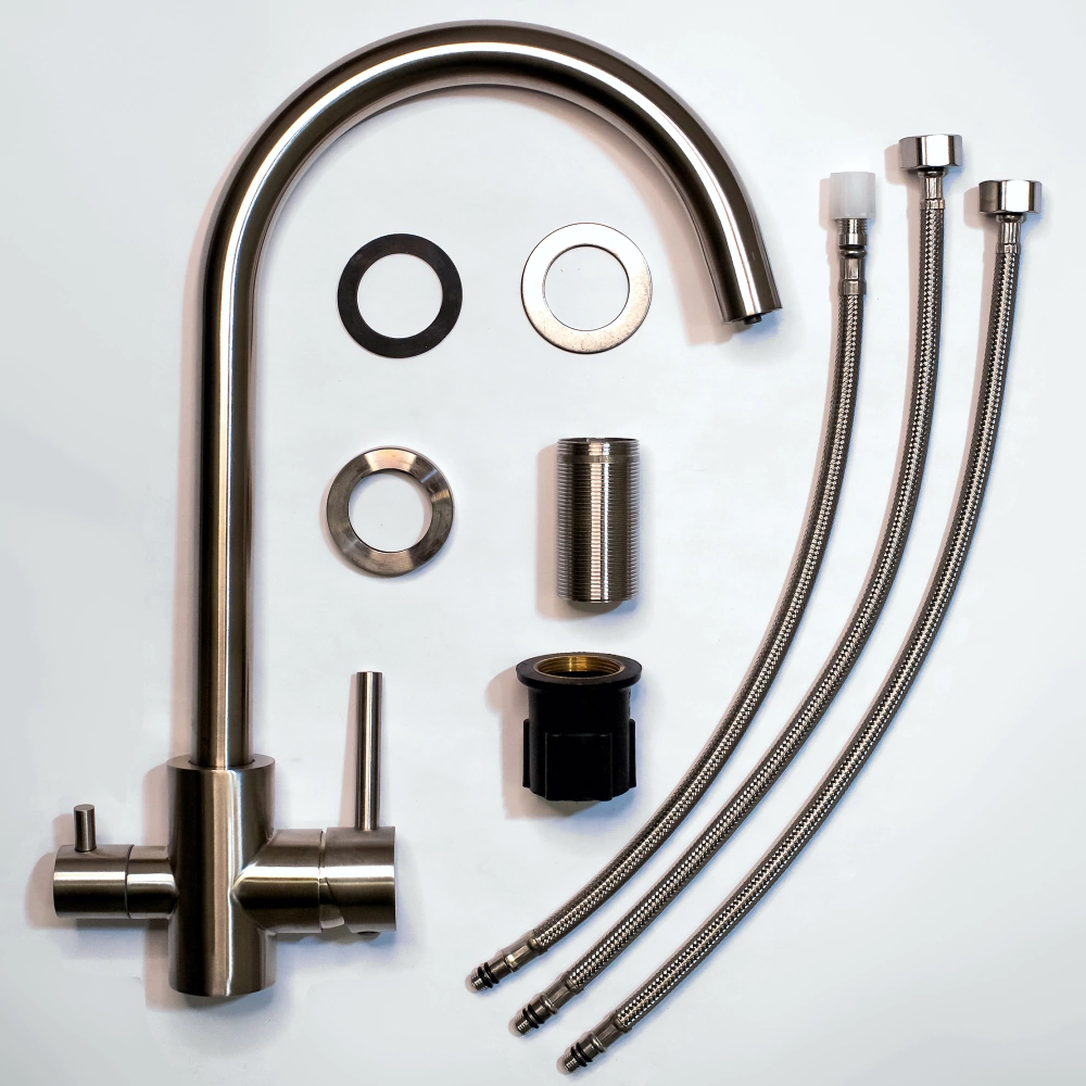 Смеситель для кухни Антей с подключением фильтра нержавеющая сталь сатин