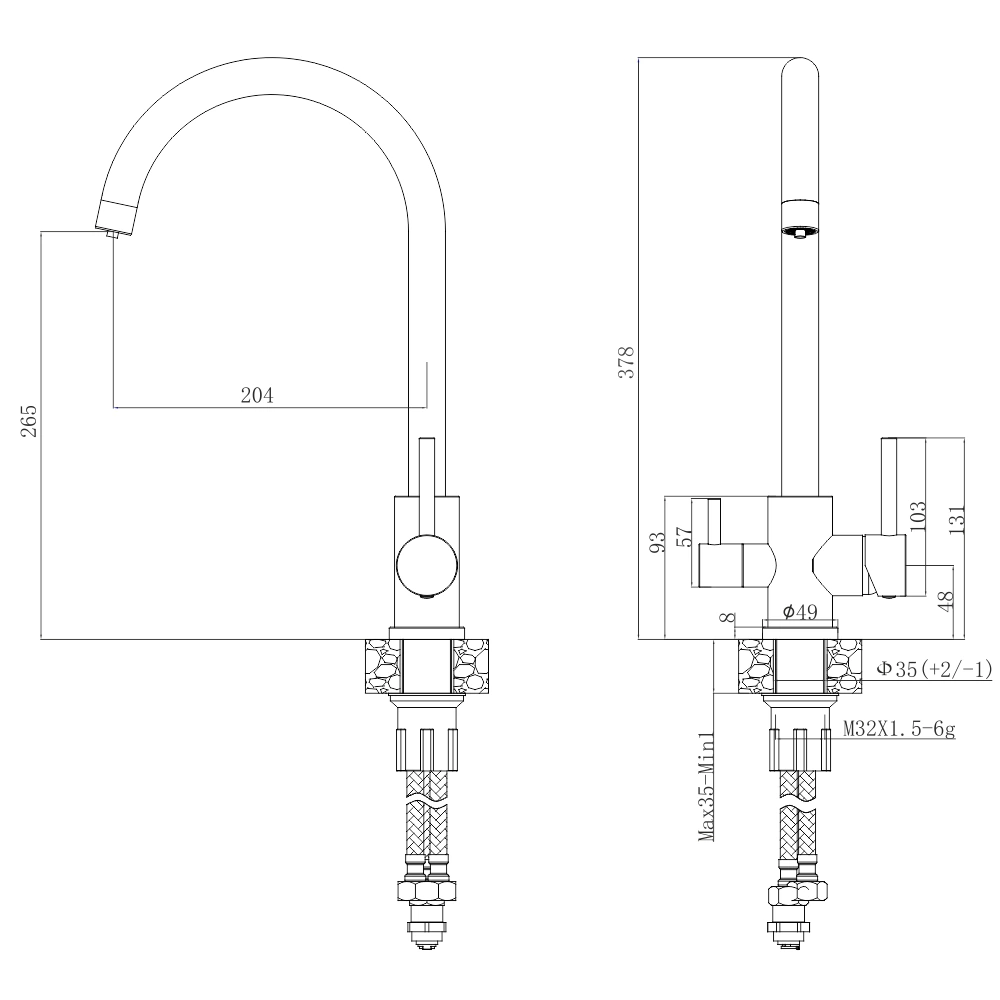 Смеситель для кухни Антей с подключением фильтра нержавеющая сталь сатин