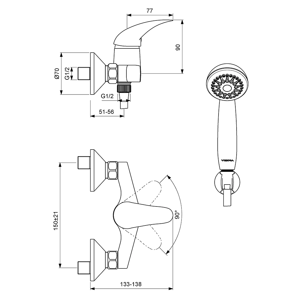 Смеситель для душа VIDIMA Orion с набором для душа