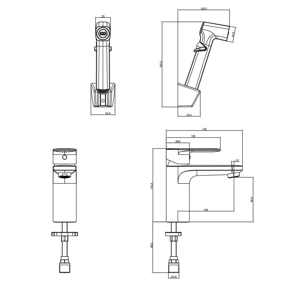 Смеситель для раковины AQUATEK Ника с гигиеническим душем графит