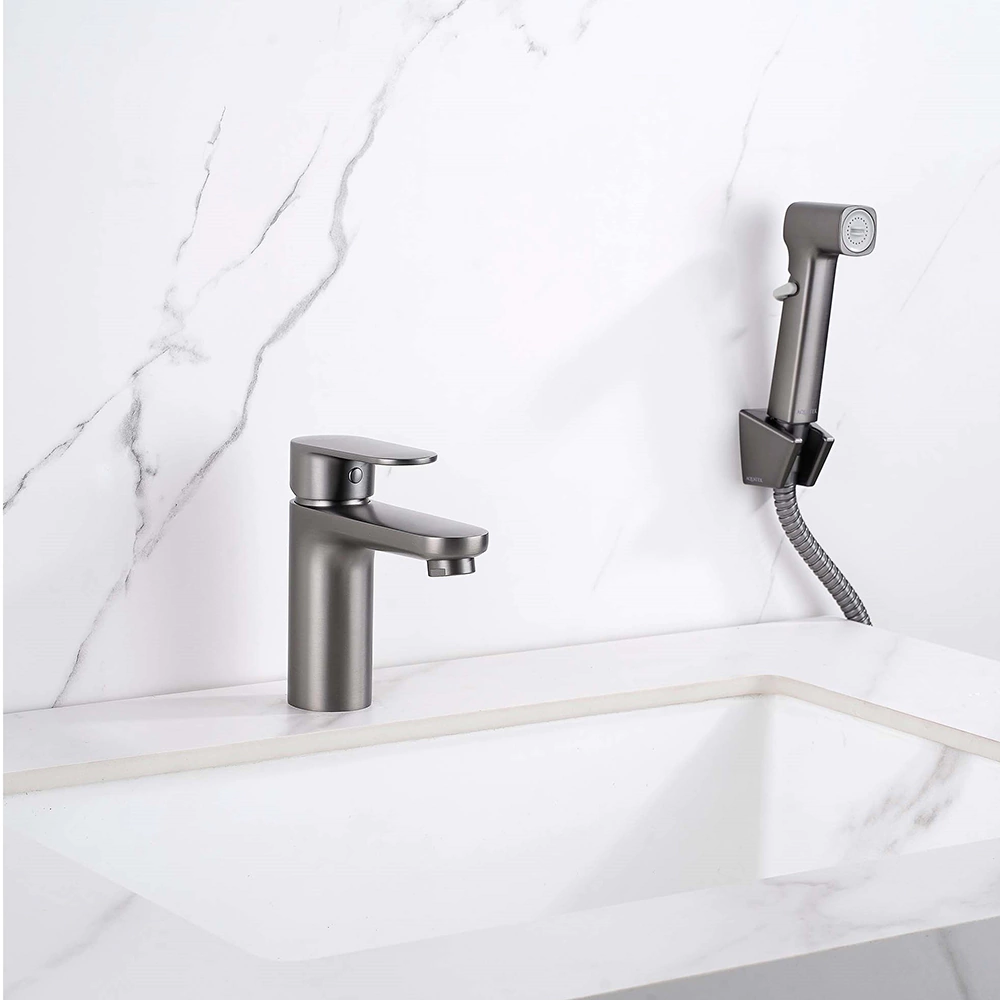 Смеситель для раковины AQUATEK Ника с гигиеническим душем графит