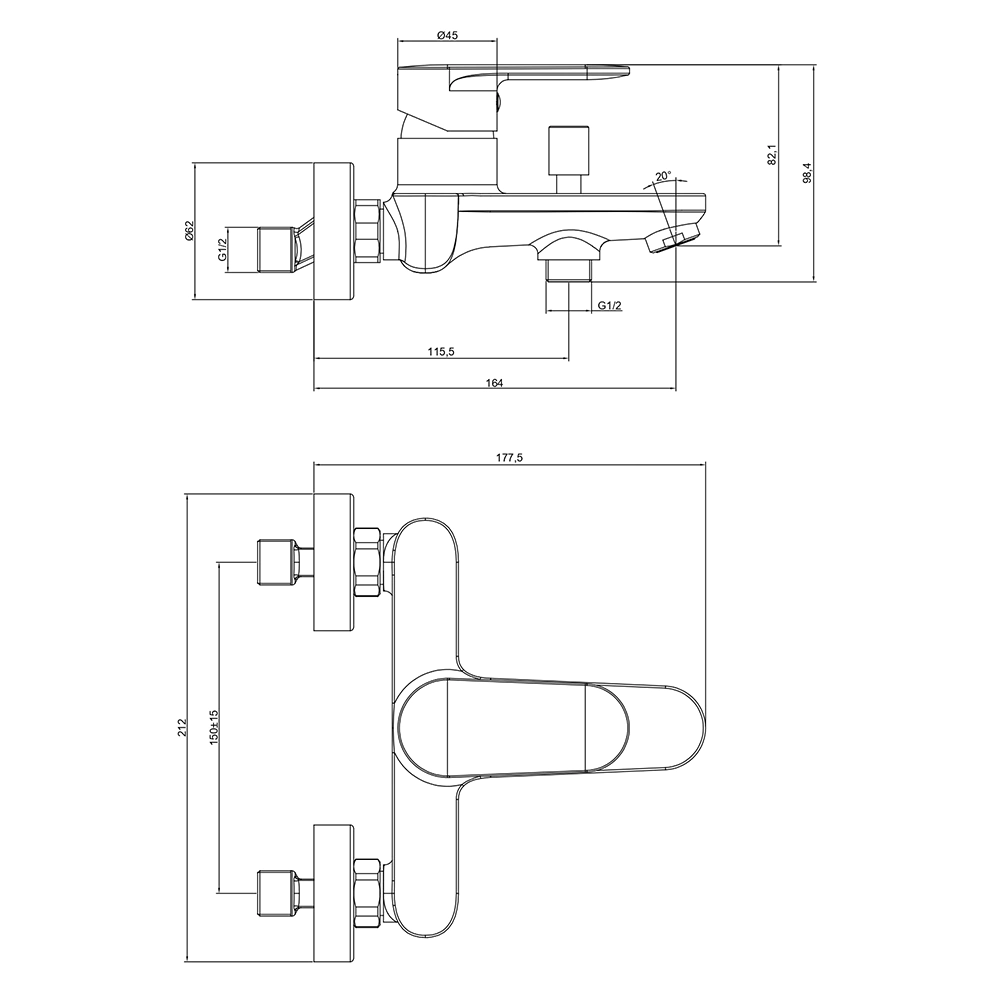 Смеситель для ванны AQUATEK Ника графит