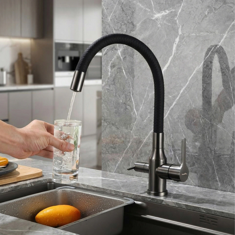 Смеситель для кухни TOKITO с гибким изливом и подключением фильтра графит