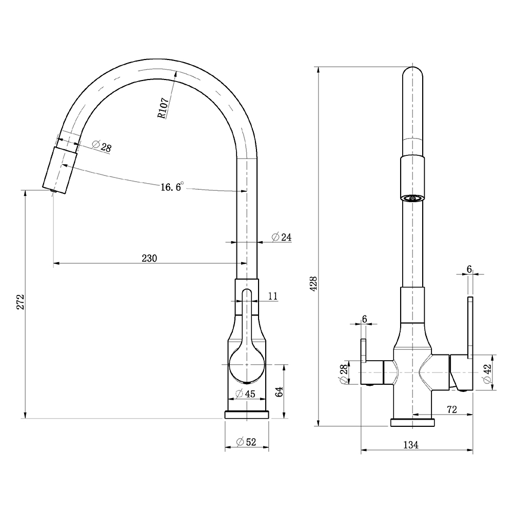 Смеситель для кухни TOKITO с гибким изливом и подключением фильтра графит