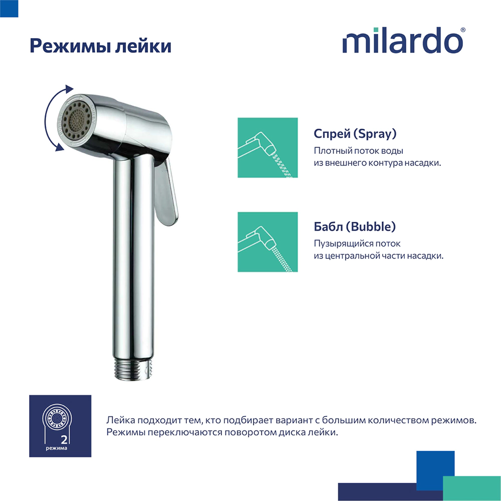 Лейка для гигиенического душа Milardo 2 режима хром