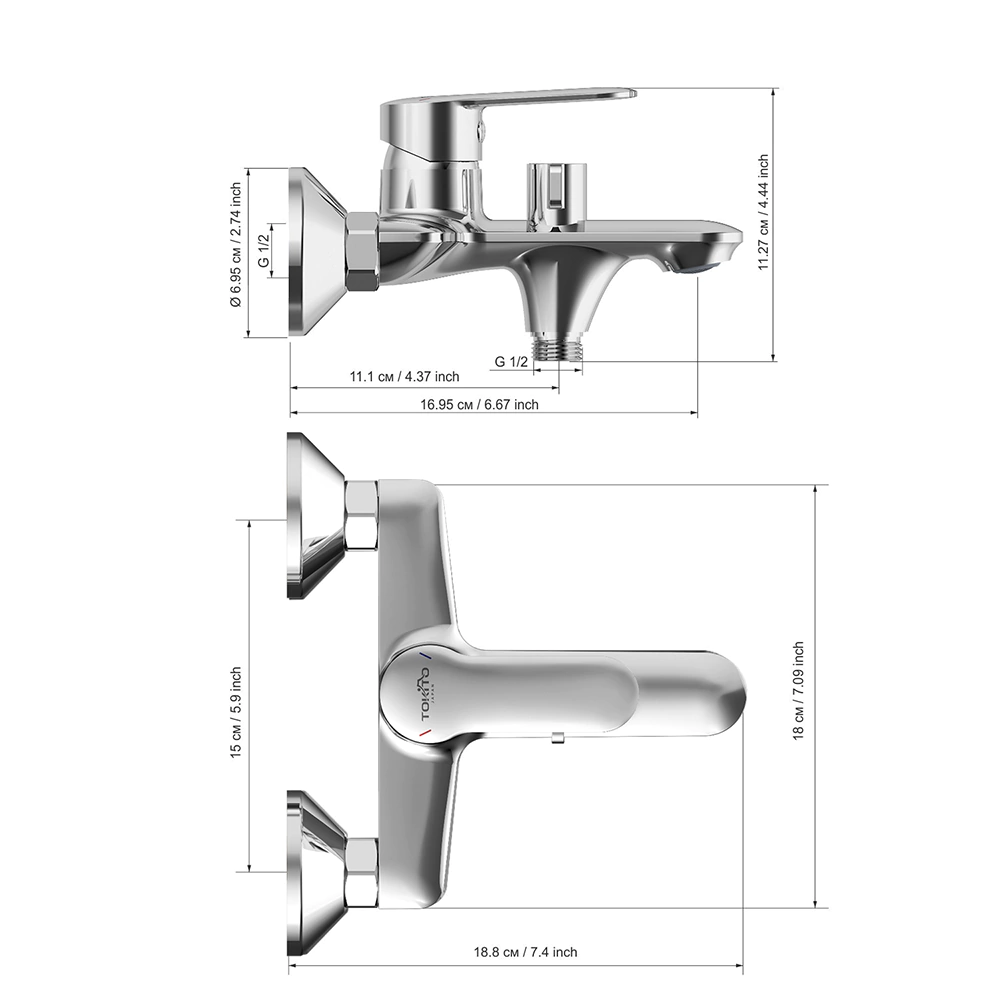 Смеситель для ванны TOKITO Kanda с набором для душа хром