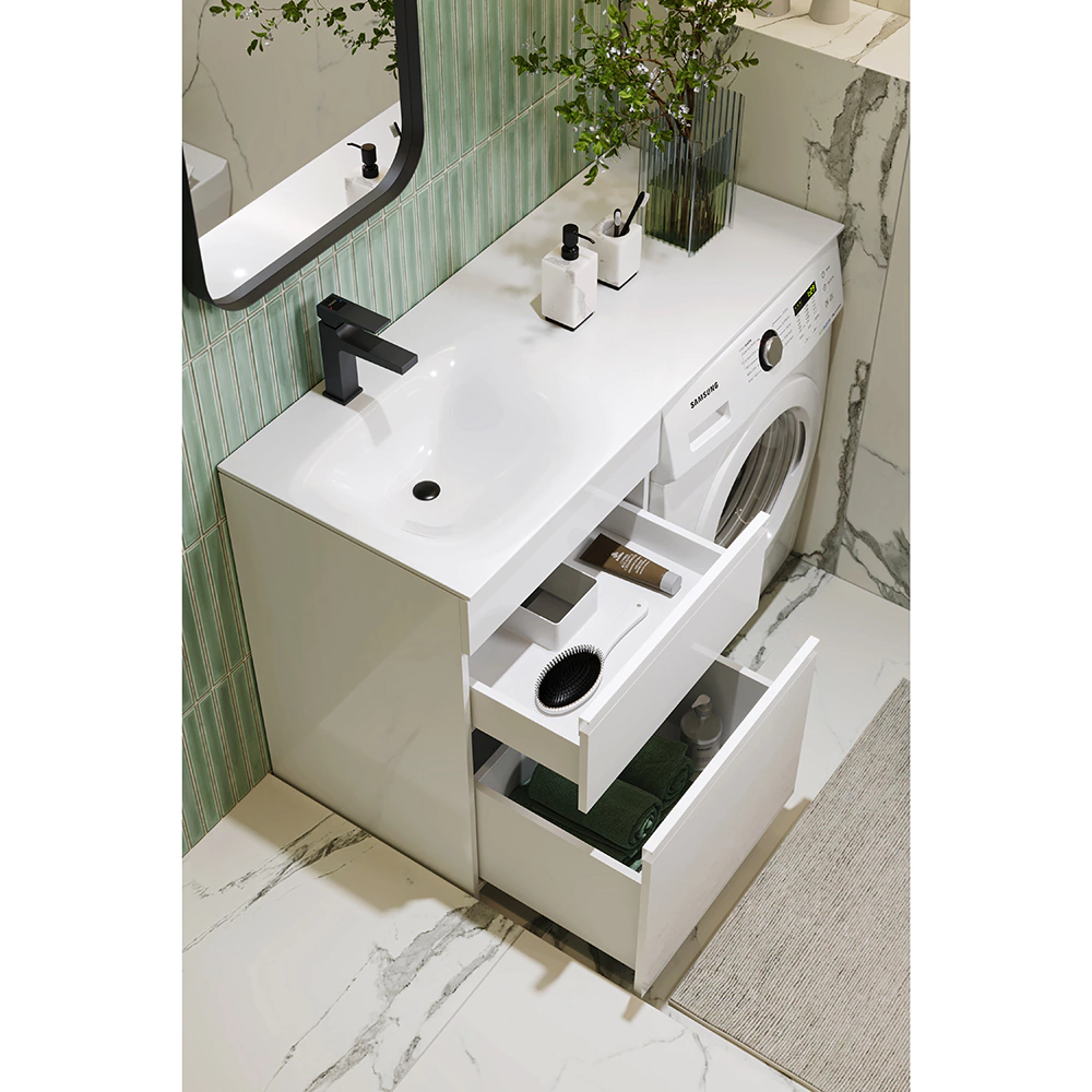 Тумба под стиральную машину AQWELLA Duet 55 см без раковины напольная белая