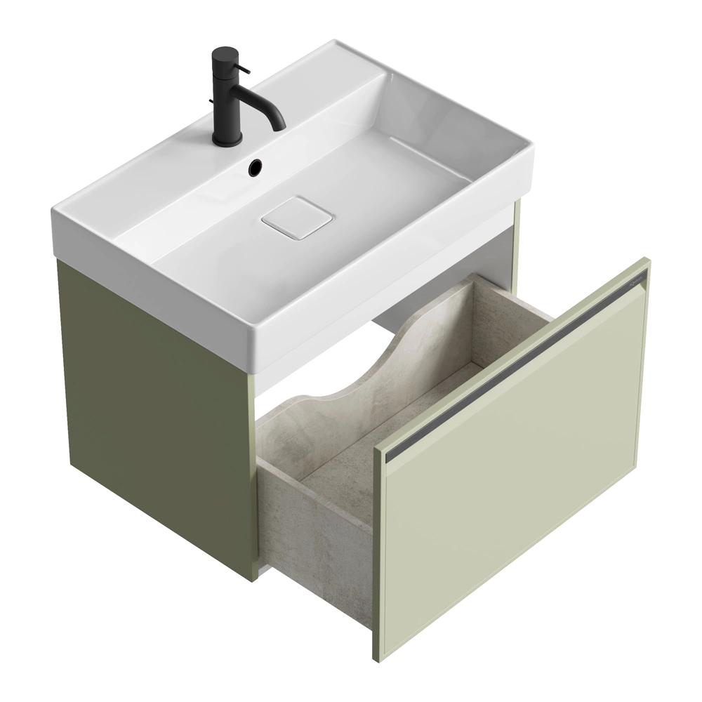 Тумба с раковиной AQWELLA Pure 65 см подвесная шалфей зеленый