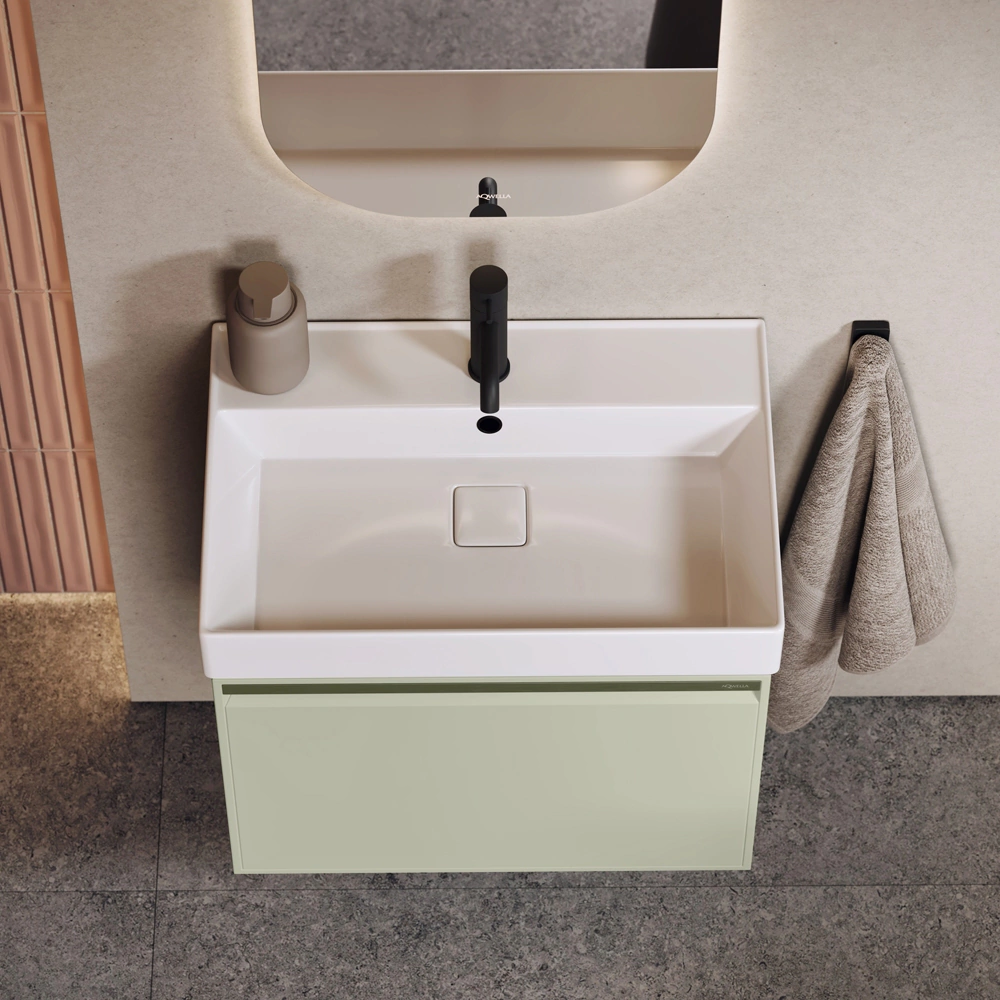 Тумба с раковиной AQWELLA Pure 65 см подвесная шалфей зеленый