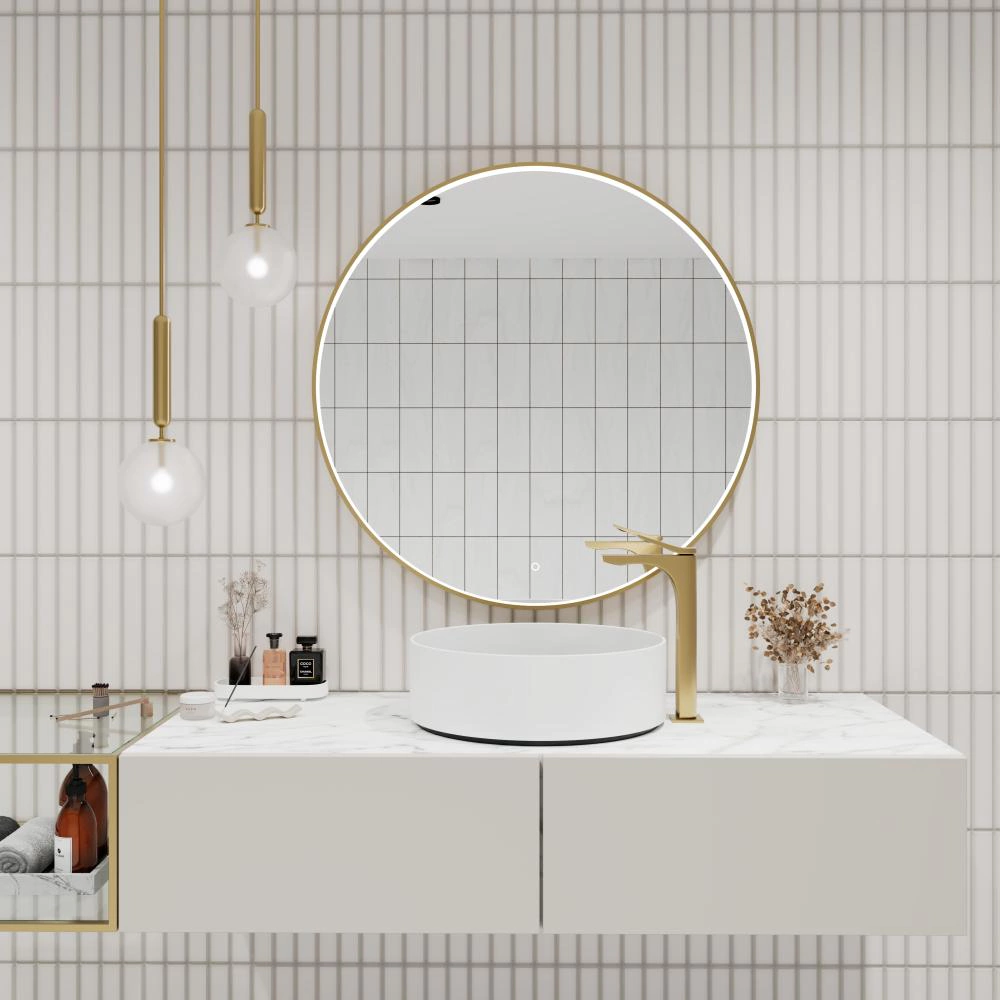 Зеркало FLUMEN DESIGN Lucy d80 с подсветкой и золотой рамкой