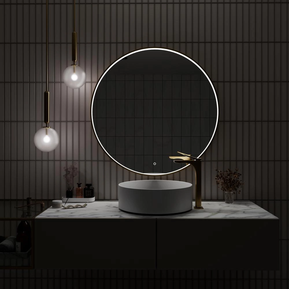 Зеркало FLUMEN DESIGN Lucy d80 с подсветкой и золотой рамкой