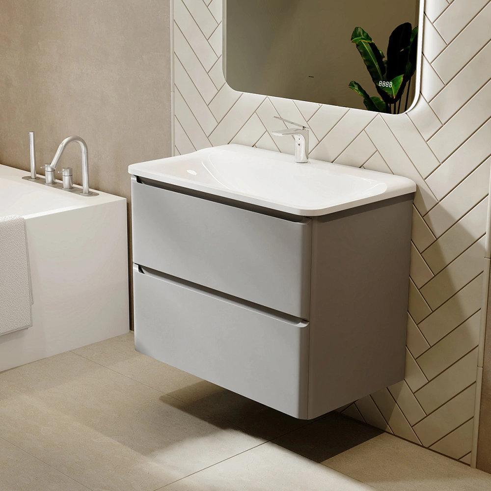 Тумба с раковиной RAVAL Welto 80 см подвесная светло-серая