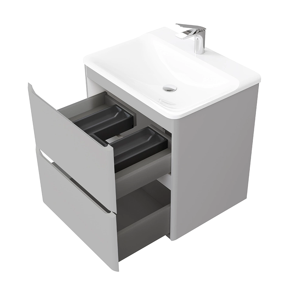 Тумба с раковиной RAVAL Welto 60 см 2 ящика подвесная светло-серая