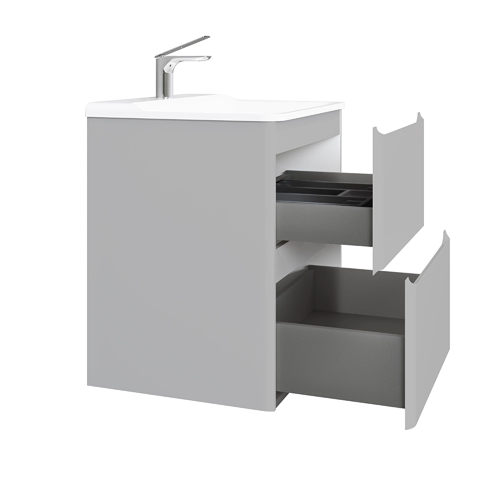 Тумба с раковиной RAVAL Welto 60 см 2 ящика подвесная светло-серая