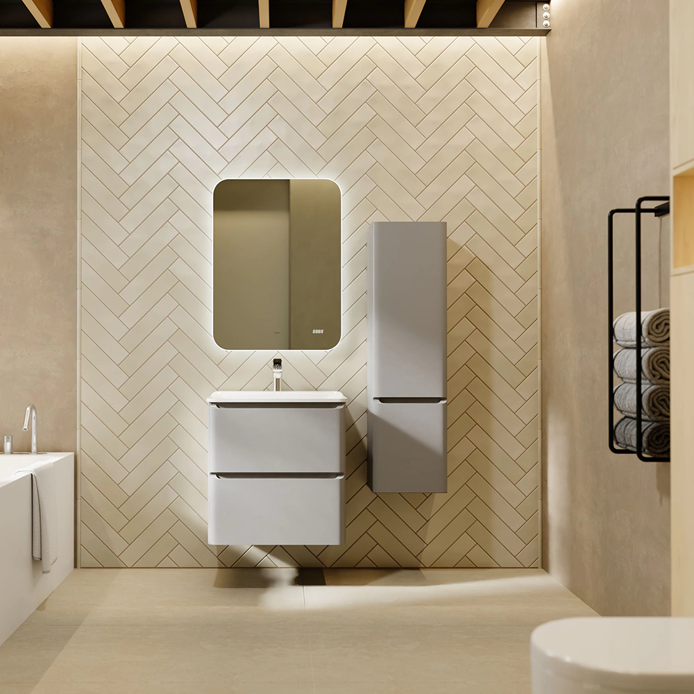 Тумба с раковиной RAVAL Welto 60 см 2 ящика подвесная светло-серая