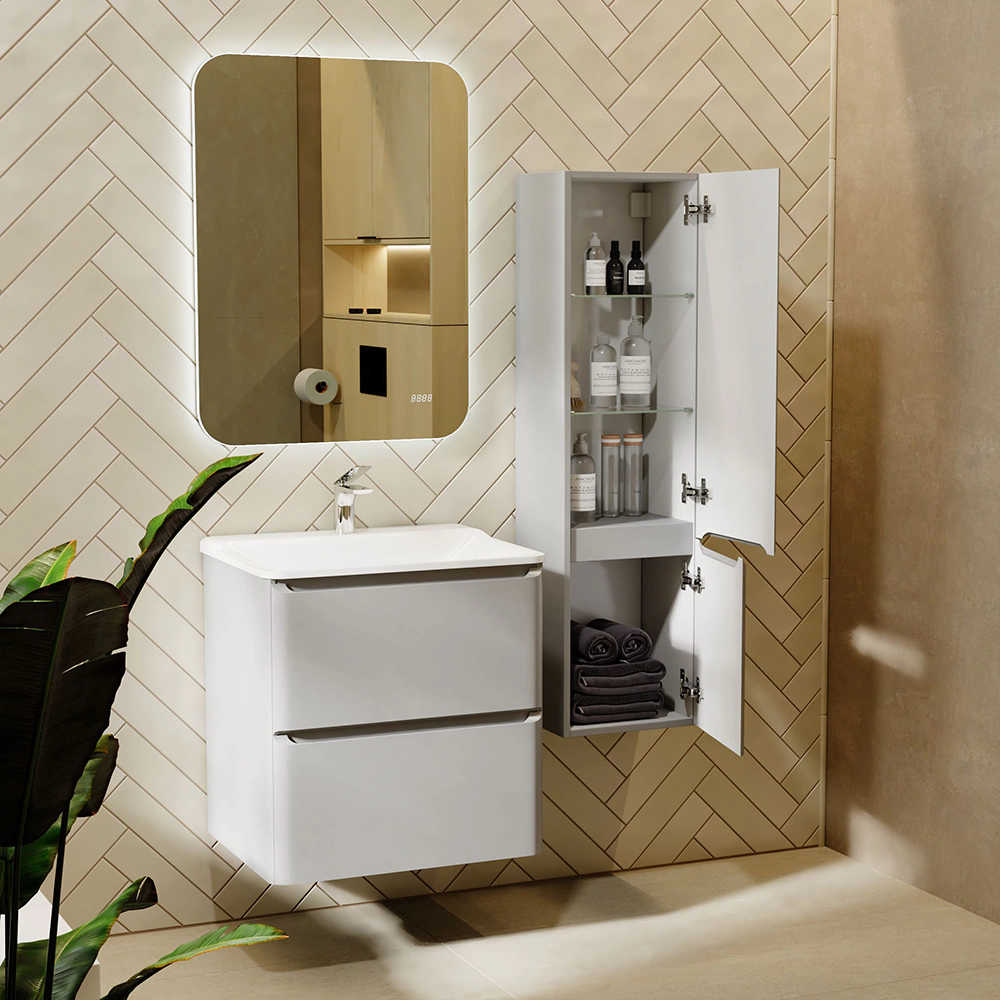 Тумба с раковиной RAVAL Welto 60 см 2 ящика подвесная светло-серая