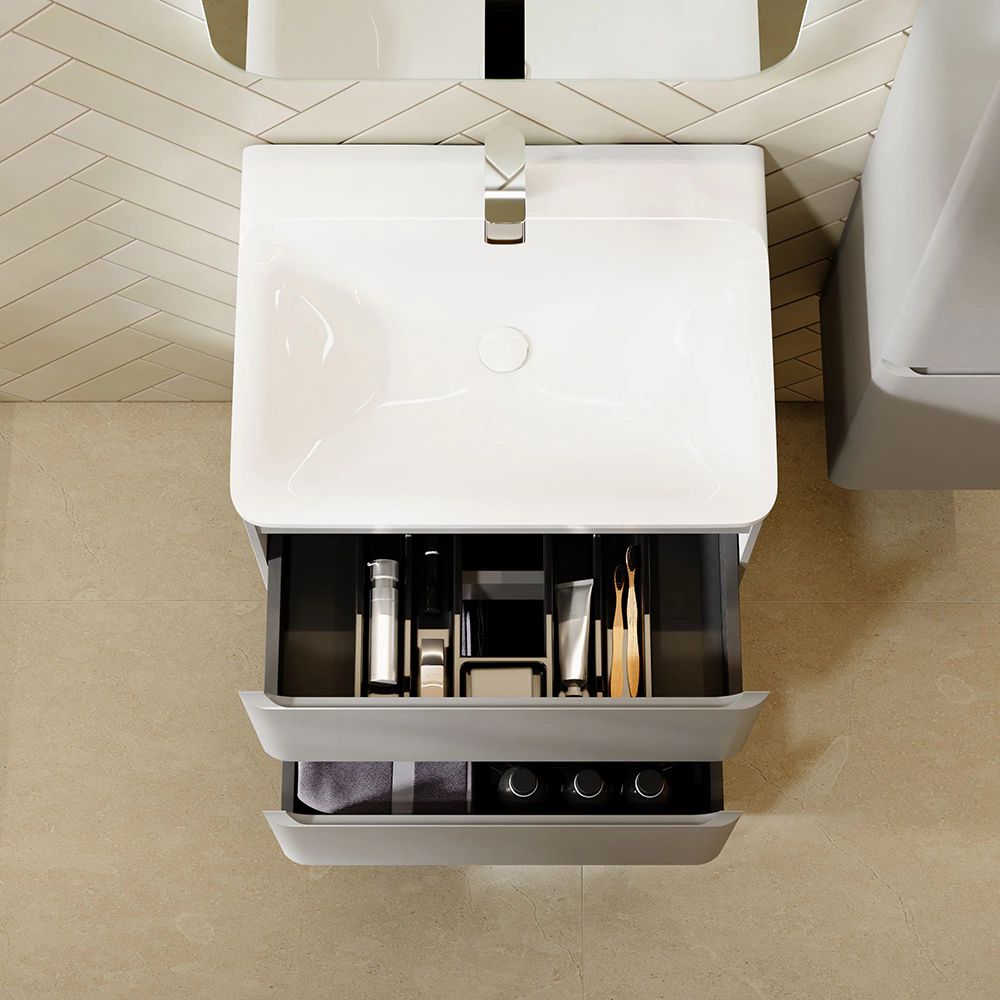 Тумба с раковиной RAVAL Welto 60 см 2 ящика подвесная светло-серая