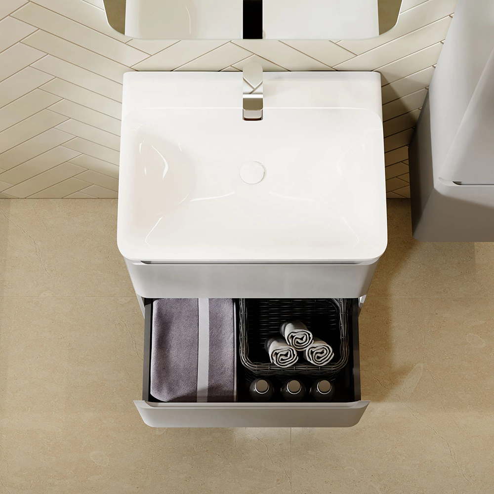 Тумба с раковиной RAVAL Welto 60 см 2 ящика подвесная светло-серая