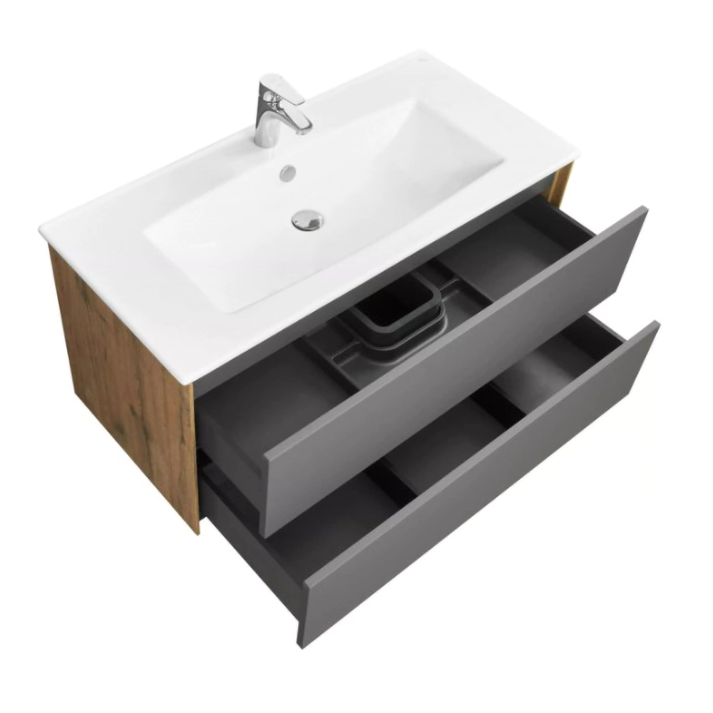 Тумба с раковиной AQUATON Сохо 100 см подвесная дуб, графит