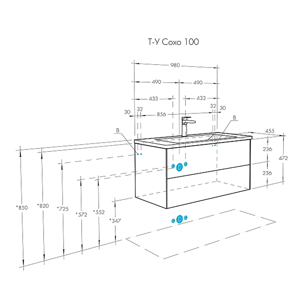 Тумба с раковиной AQUATON Сохо 100 см подвесная дуб, графит