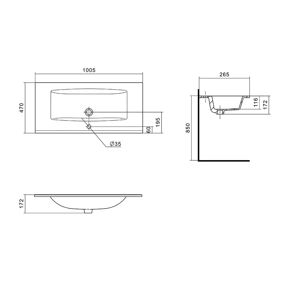 Тумба с раковиной AQUATON Сохо 100 см подвесная дуб, графит