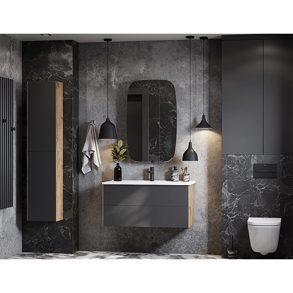 Тумба с раковиной AQUATON Сохо 100 см подвесная дуб, графит