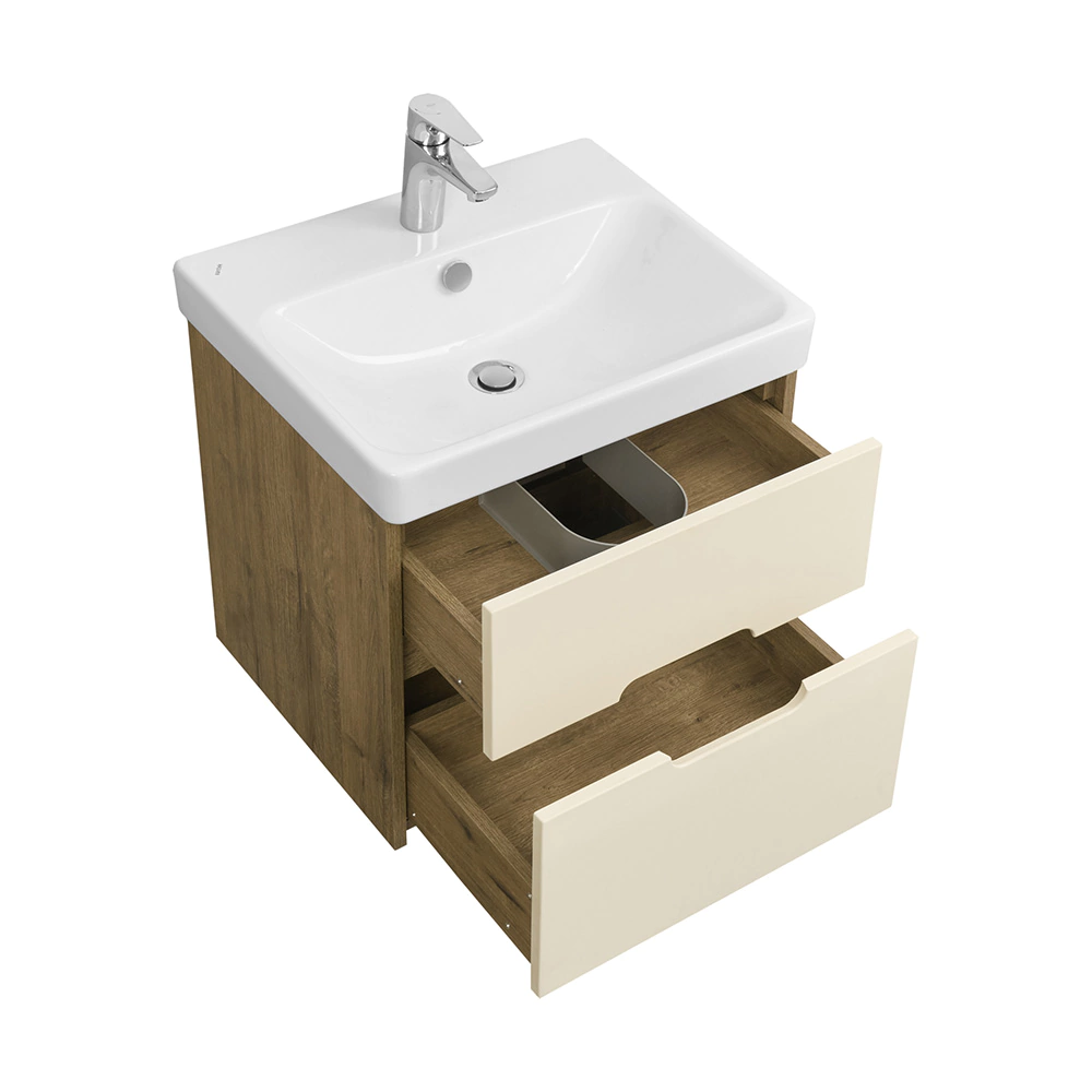 Тумба с раковиной AQUATON Оливия 55 см подвесная бежевая, дуб