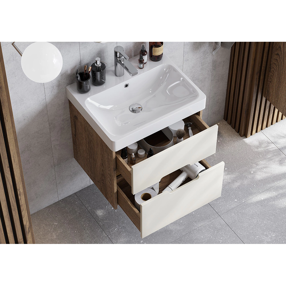 Тумба с раковиной AQUATON Оливия 55 см подвесная бежевая, дуб