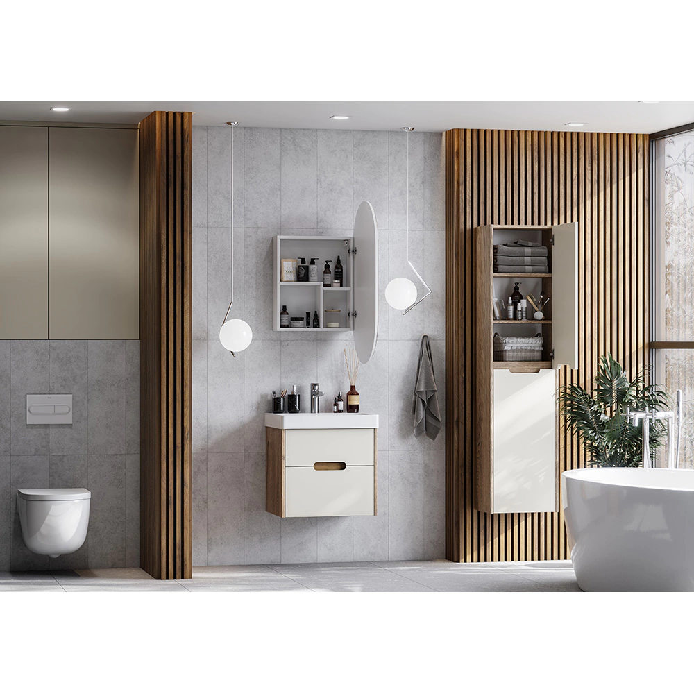 Тумба с раковиной AQUATON Оливия 55 см подвесная бежевая, дуб