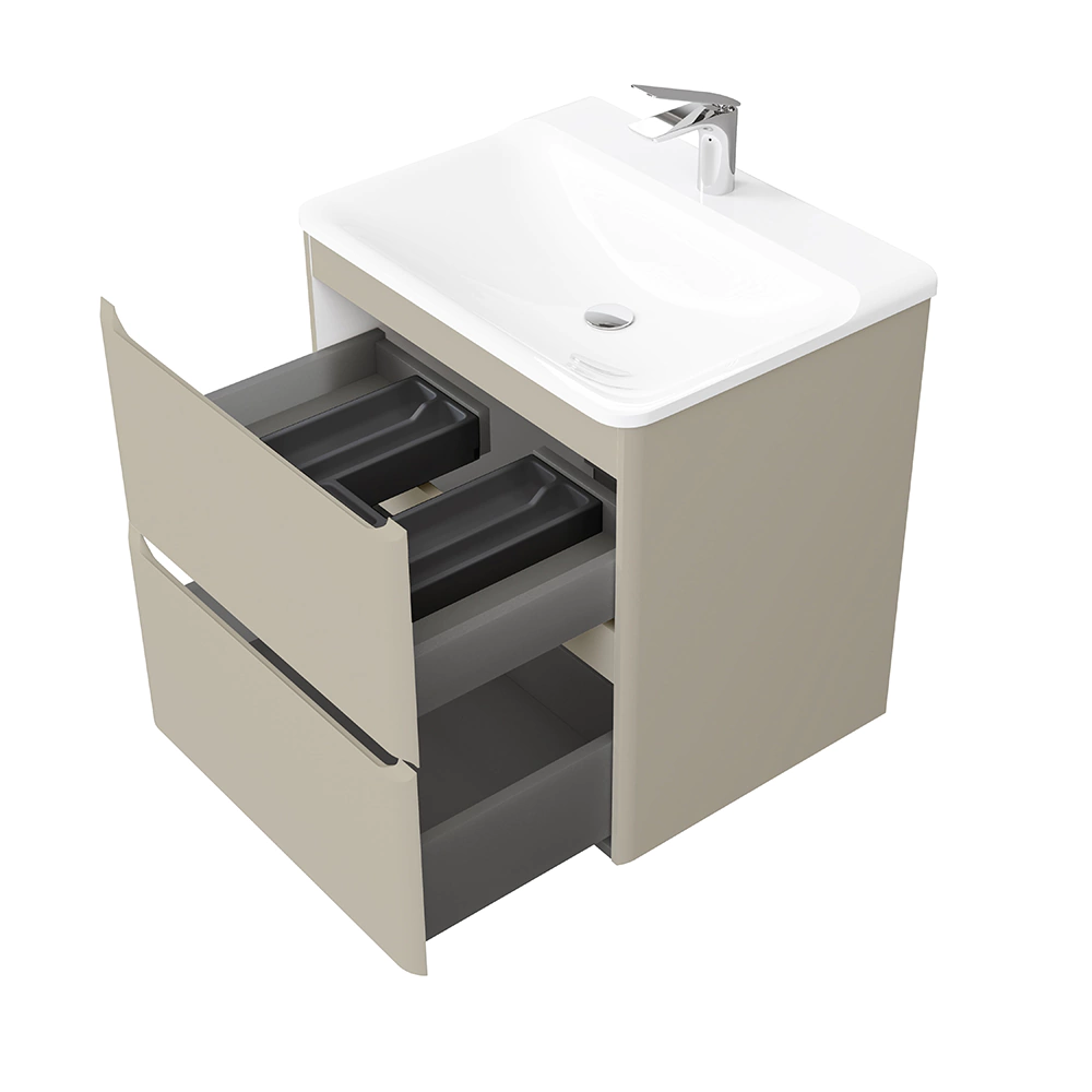 Тумба с раковиной RAVAL Welto 60 см 2 ящика подвесная светло-коричневая