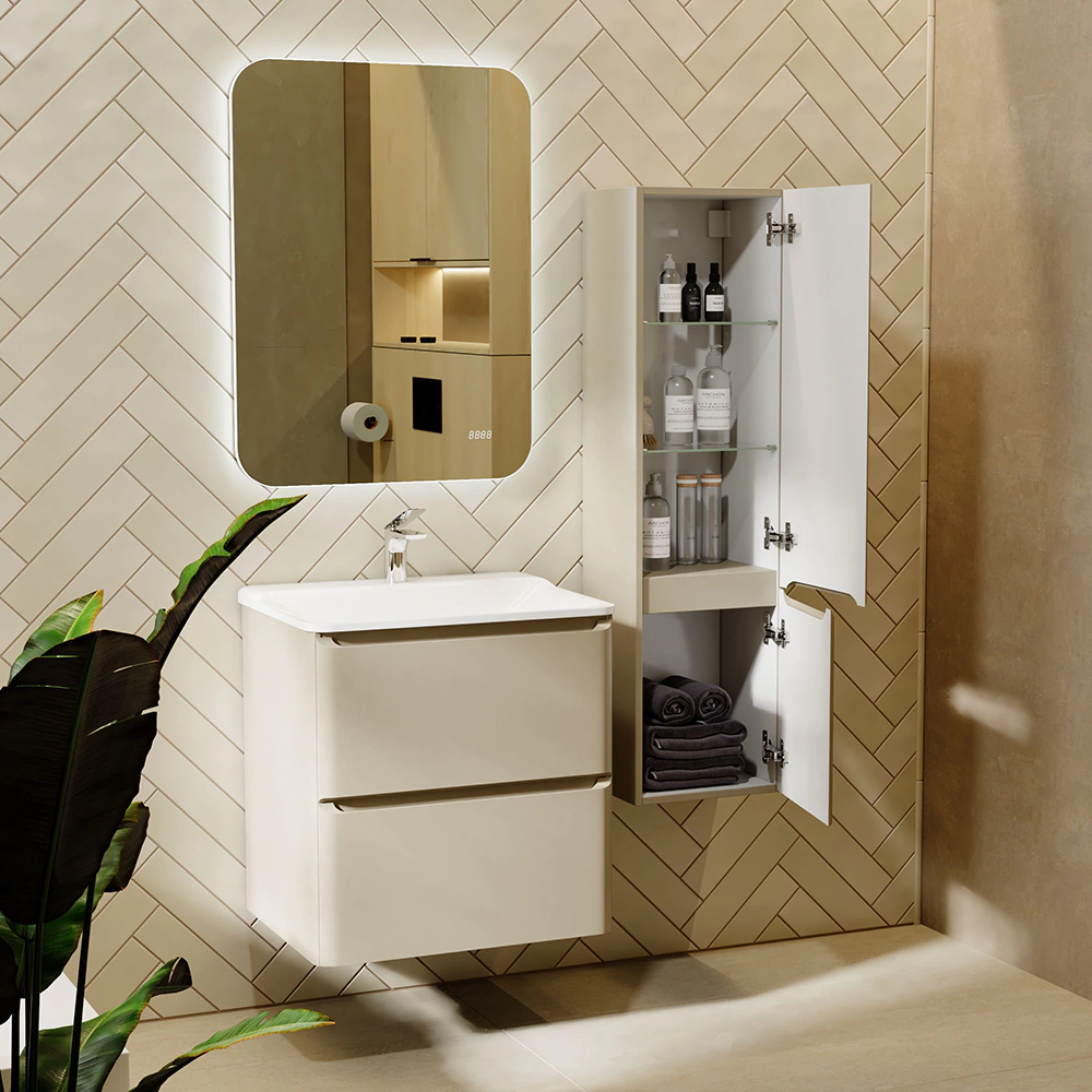 Тумба с раковиной RAVAL Welto 60 см 2 ящика подвесная светло-коричневая