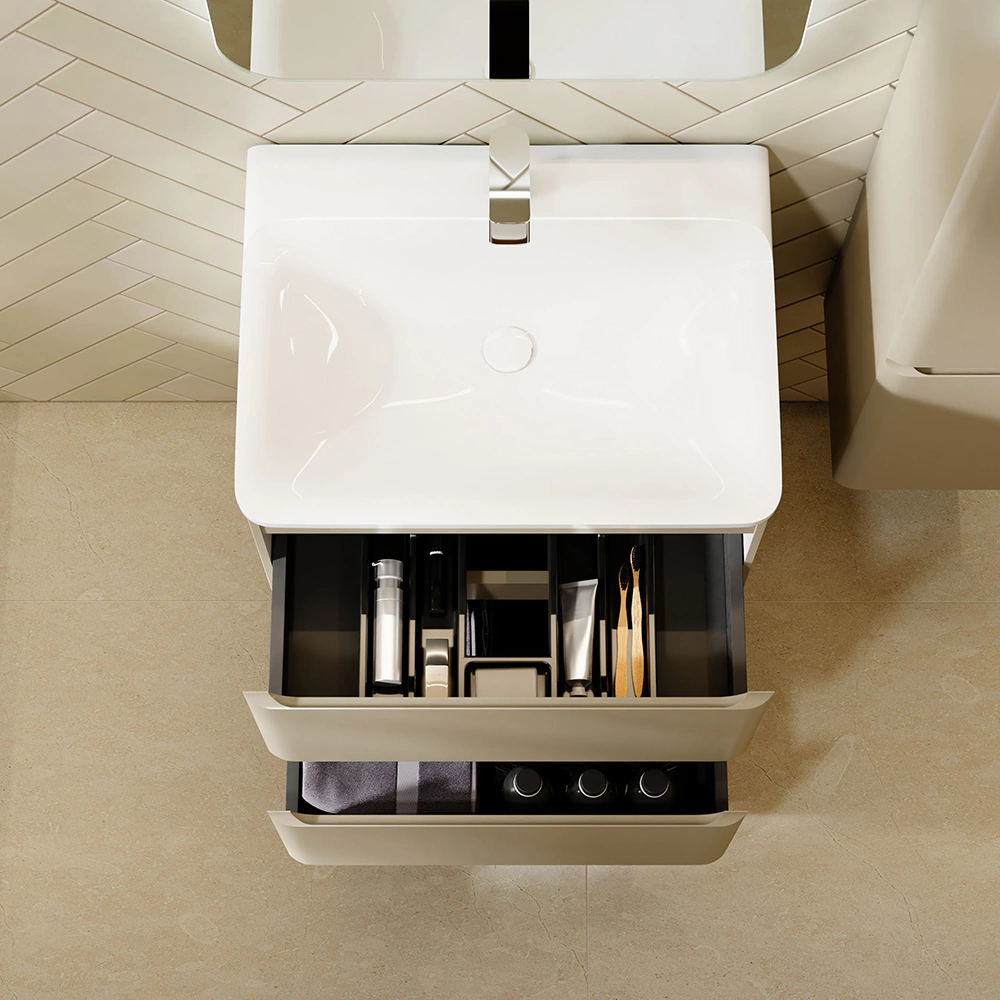 Тумба с раковиной RAVAL Welto 60 см 2 ящика подвесная светло-коричневая