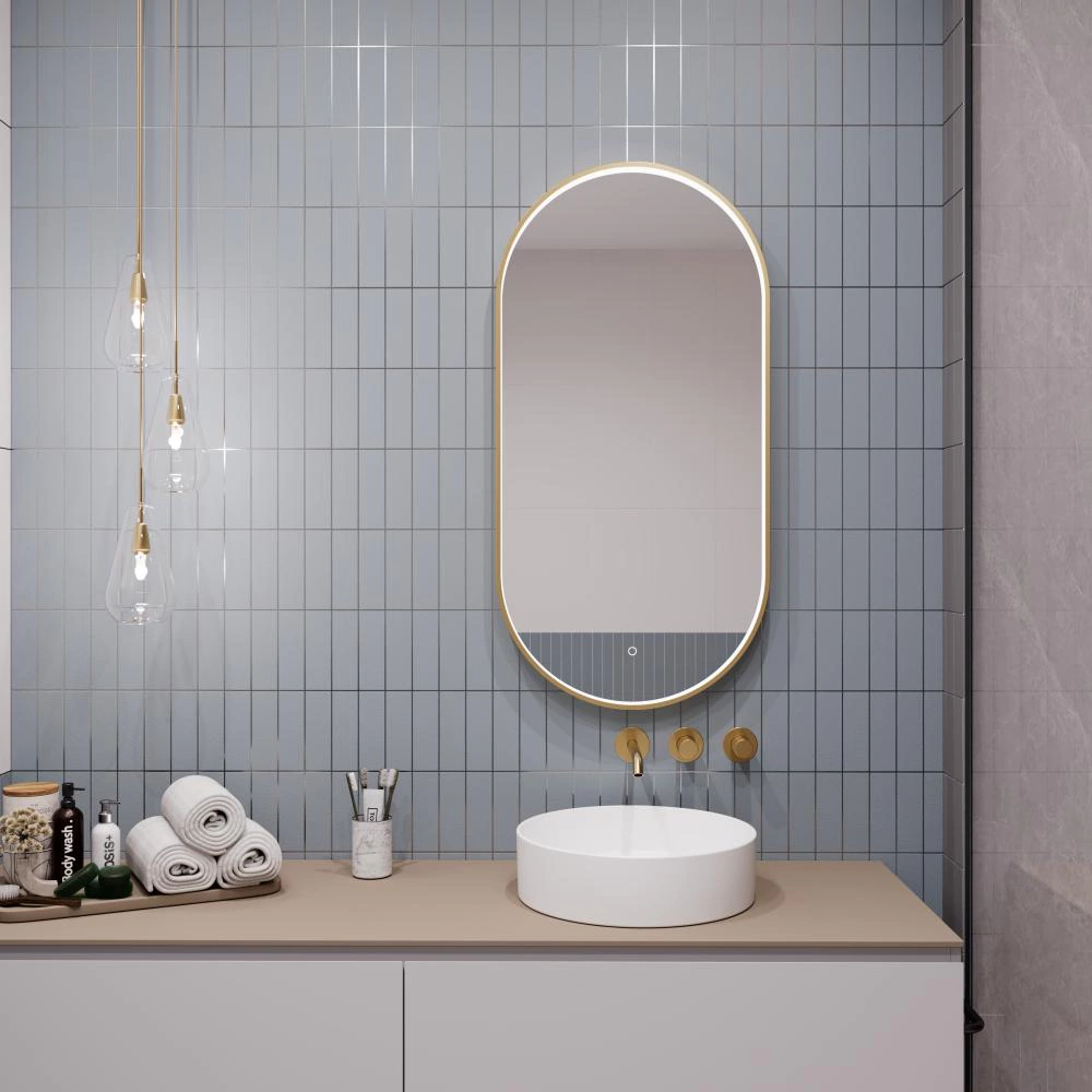 Зеркало FLUMEN DESIGN Racee 45х90 см с подсветкой и золотой рамкой