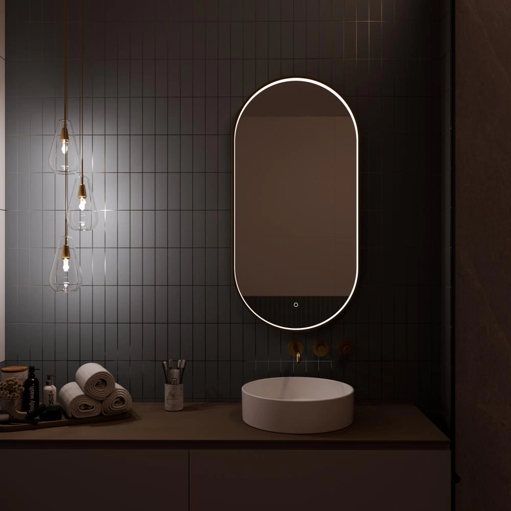 Зеркало FLUMEN DESIGN Racee 45х90 см с подсветкой и золотой рамкой