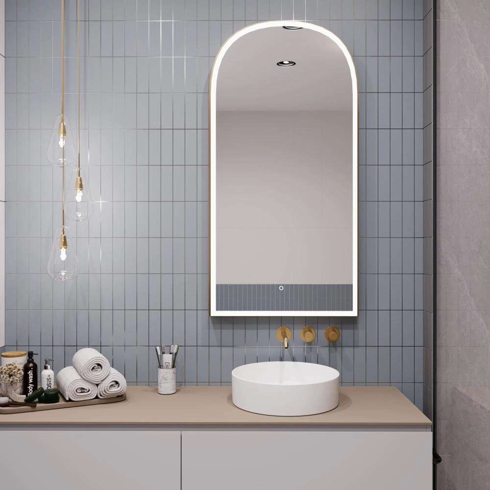 Зеркало FLUMEN DESIGN Hexagon 50x100 см с подсветкой и золотой рамкой