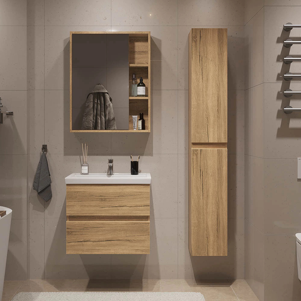 Тумба с раковиной FLUMEN Эльде 50 см подвесная дуб вотан