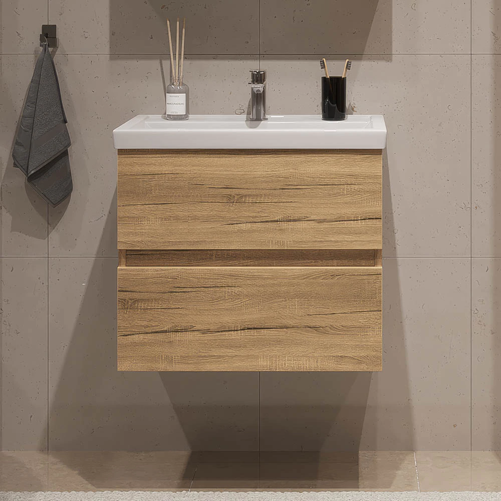 Тумба с раковиной FLUMEN Эльде 50 см подвесная дуб вотан