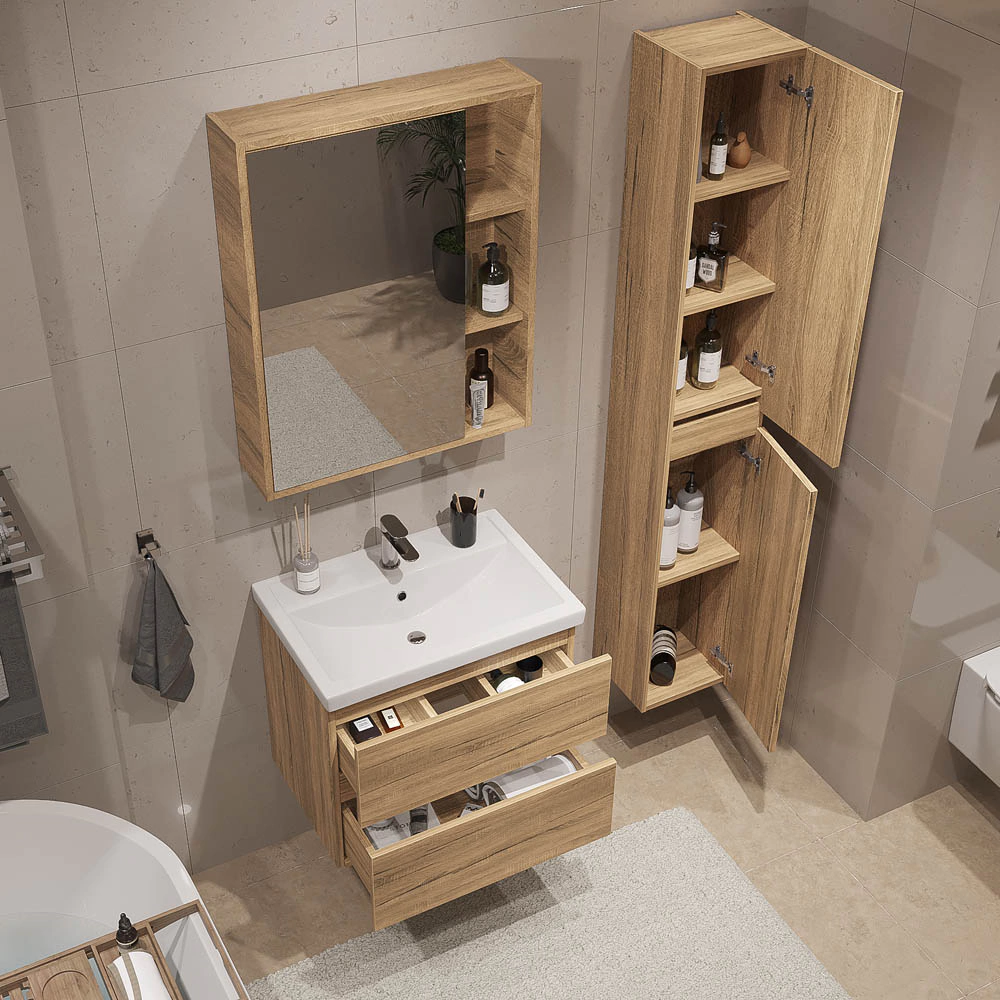 Тумба с раковиной FLUMEN Эльде 60 см подвесная дуб вотан