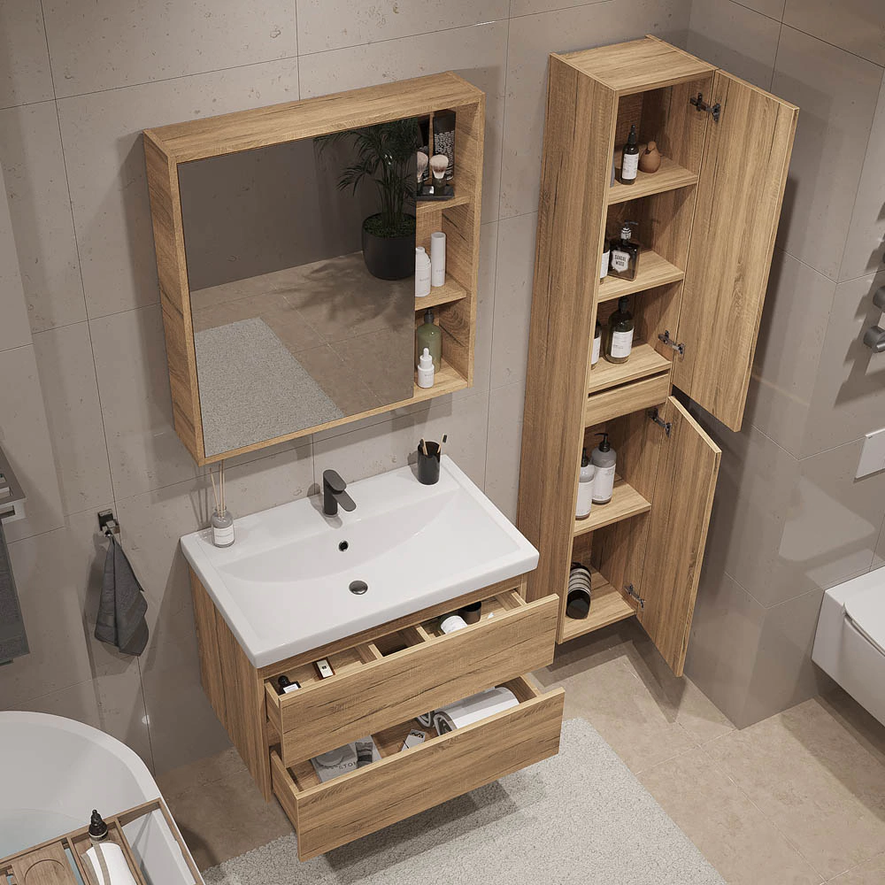 Тумба с раковиной FLUMEN Эльде 70 см подвесная дуб вотан