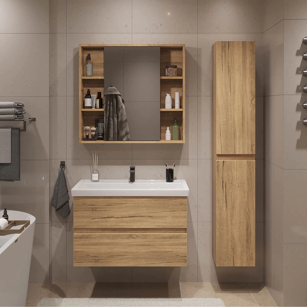 Тумба с раковиной FLUMEN Эльде 80 см подвесная дуб вотан