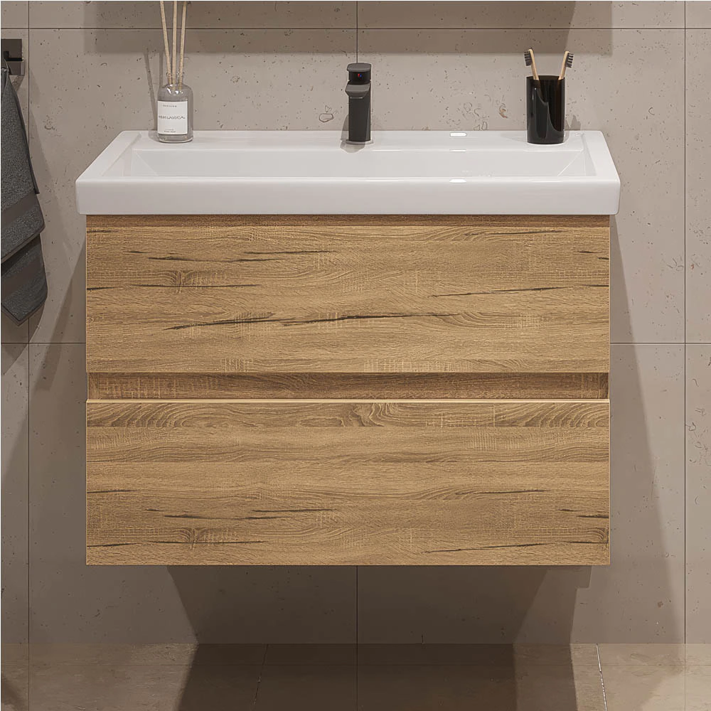 Тумба с раковиной FLUMEN Эльде 80 см подвесная дуб вотан