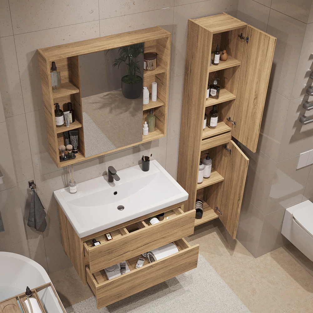 Тумба с раковиной FLUMEN Эльде 80 см подвесная дуб вотан