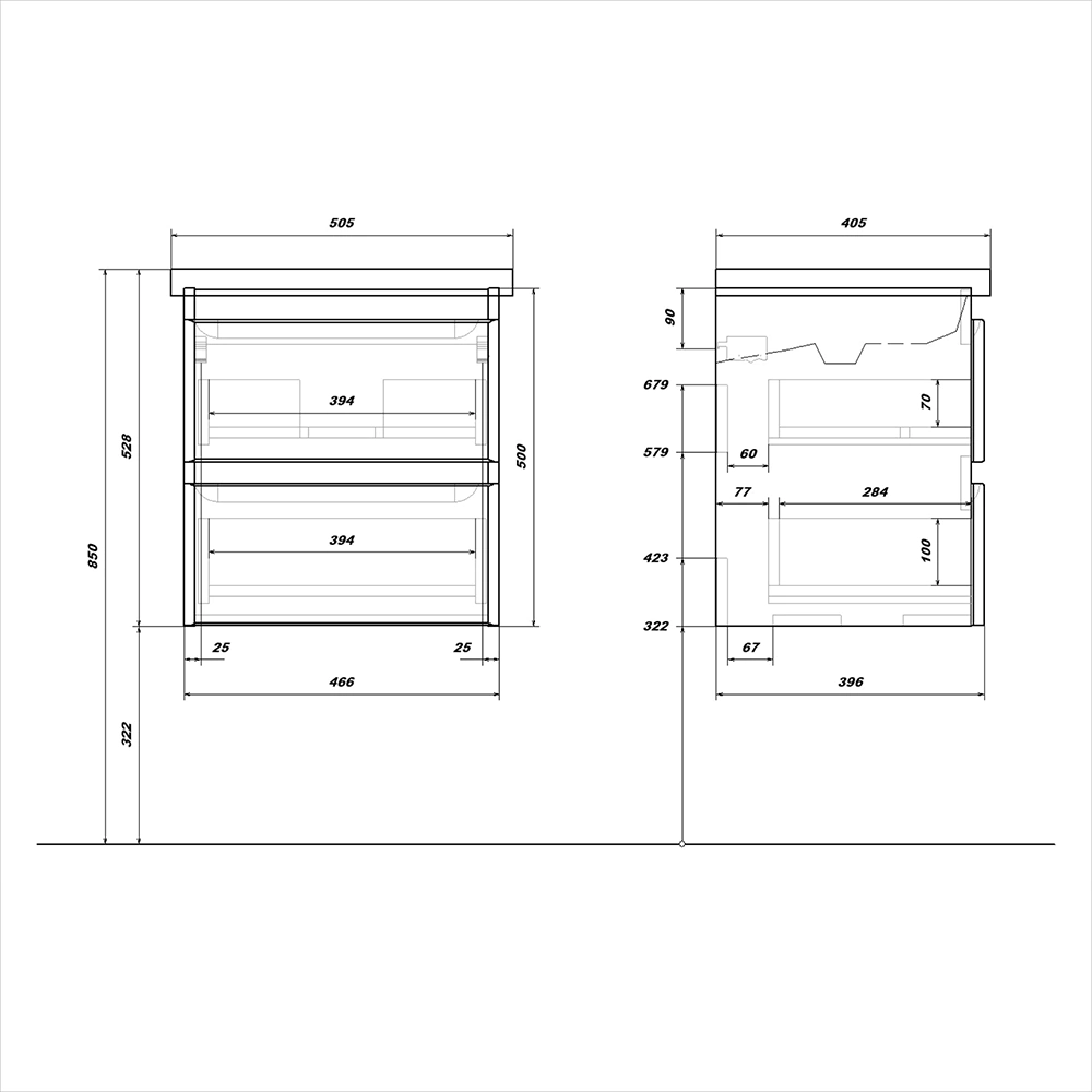 Тумба с раковиной FLUMEN DESIGN Витторе 50 см подвесная серая